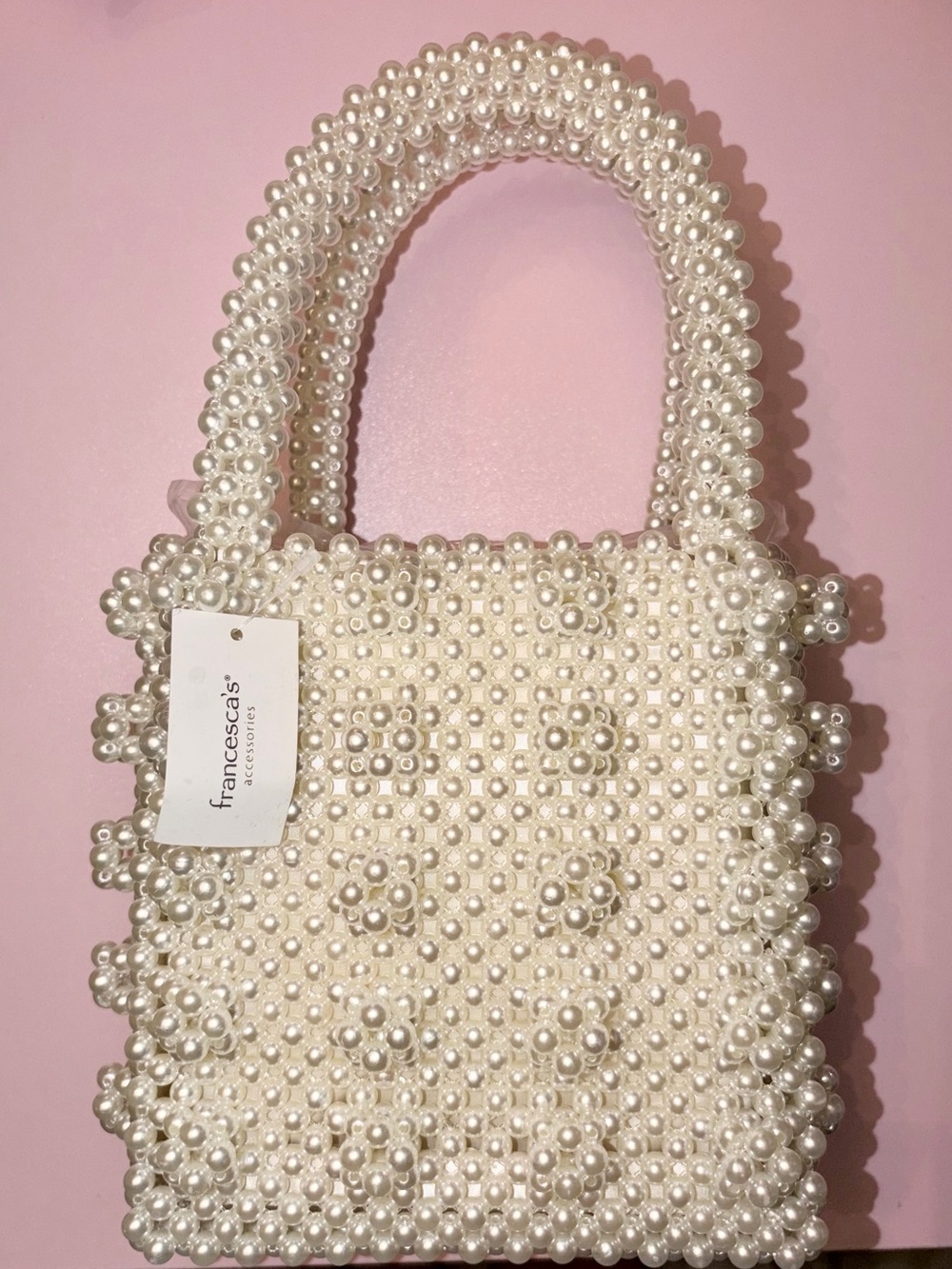 NWT Francesca's Collections White Pearl Beaded Tote bag